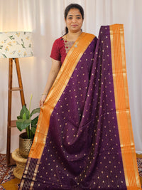 Georgette with Zari Woven Border Saree - Purple with Orange