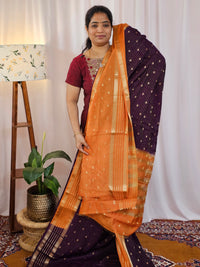 Georgette with Zari Woven Border Saree - Purple with Orange