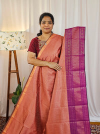 Semi Raw Silk Saree -Peach  with Magenta Pink