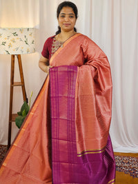 Semi Raw Silk Saree -Peach  with Magenta Pink