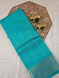 Handwoven Mangalagiri Pattu Saree with Big Checks -  Sea Green