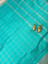 Handwoven Mangalagiri Pattu Saree with Big Checks -  Sea Green