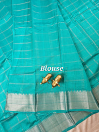 Handwoven Mangalagiri Pattu Saree with Big Checks -  Sea Green