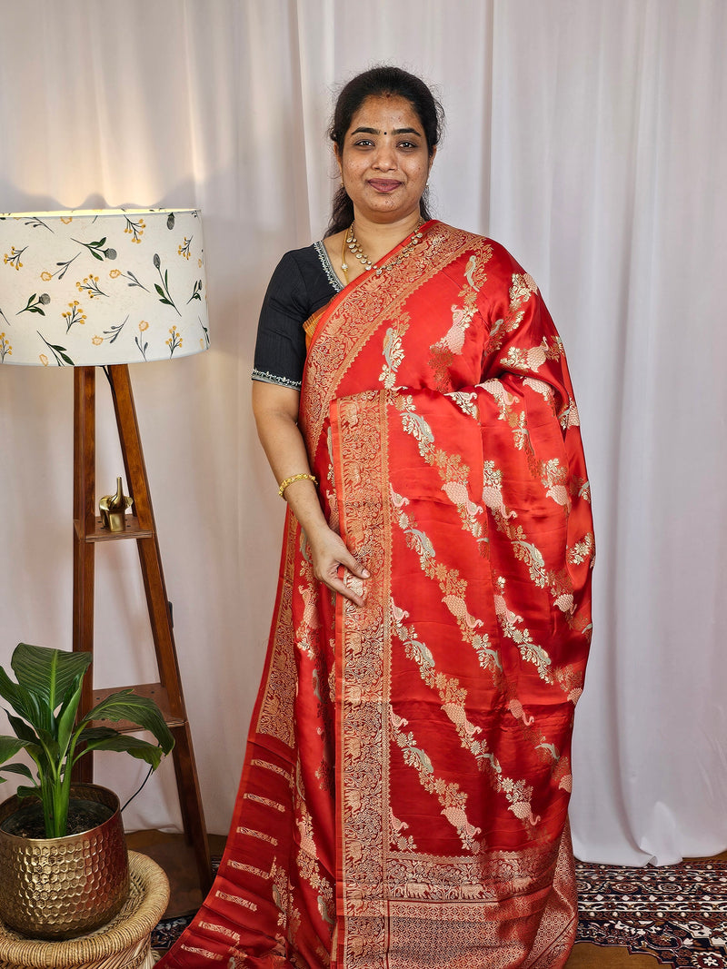 Semi Soft Silk with Rich Zari Weaving - Red