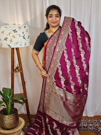 Semi Soft Silk with Rich Zari Weaving - Burgundy