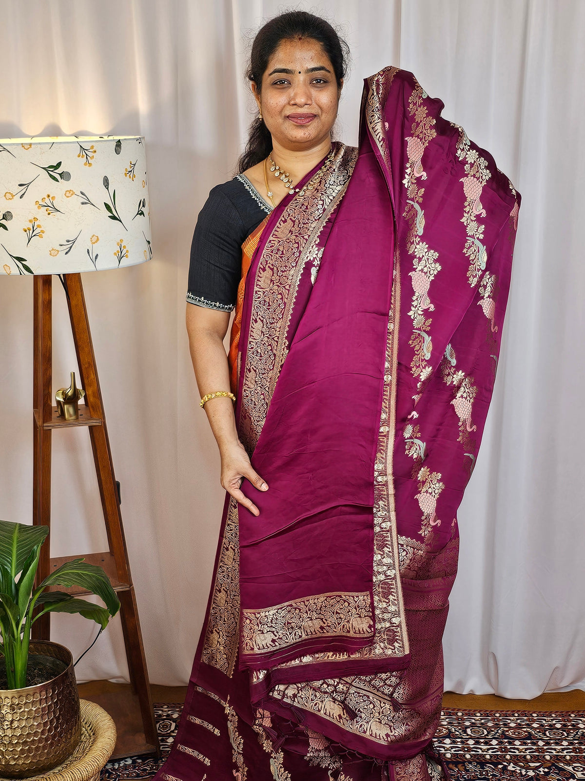 Semi Soft Silk with Rich Zari Weaving - Burgundy