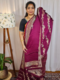 Semi Soft Silk with Rich Zari Weaving - Burgundy