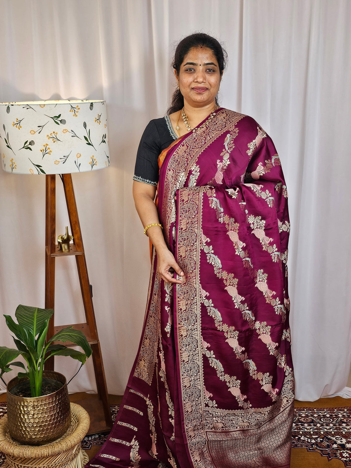 Semi Soft Silk with Rich Zari Weaving - Burgundy