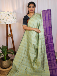 Semi Raw Silk Saree - Pista Green with Purple