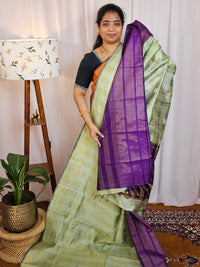 Semi Raw Silk Saree - Pista Green with Purple