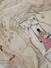 Semi Tussar Tissue Unstitched Salwar - Cream