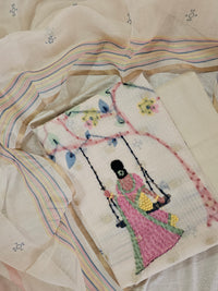 Semi Tussar Tissue Unstitched Salwar - Cream