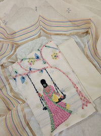 Semi Tussar Tissue Unstitched Salwar - Cream