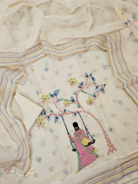 Semi Tussar Tissue Unstitched Salwar - Cream