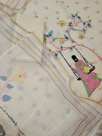 Semi Tussar Tissue Unstitched Salwar - Cream