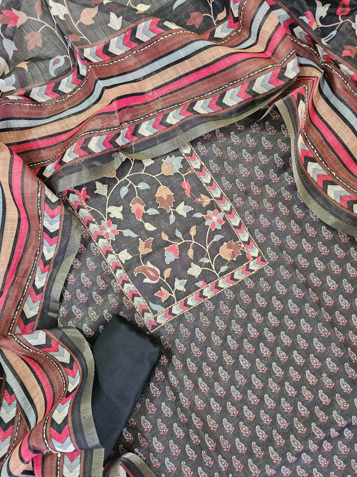 Linen Tissue Unstitched Salwar - Black