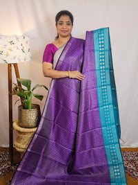 Semi Raw Silk Saree - Purple with Blue