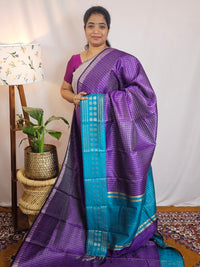 Semi Raw Silk Saree - Purple with Blue