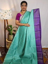 Semi Raw Silk Saree - Aqua Green with Purple