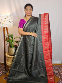 Semi Raw Silk Saree - Black with Red