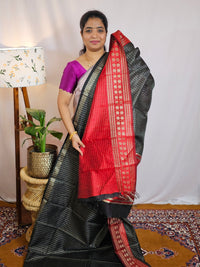 Semi Raw Silk Saree - Black with Red