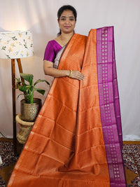 Semi Raw Silk Saree - Orange with Magenta Pink
