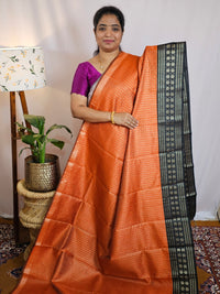 Semi Raw Silk Saree - Orange with Black