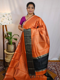 Semi Raw Silk Saree - Orange with Black
