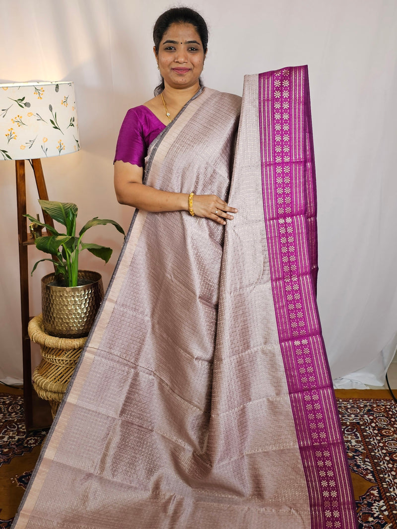 Semi Raw Silk Saree - Onion Pink with Magenta Pink