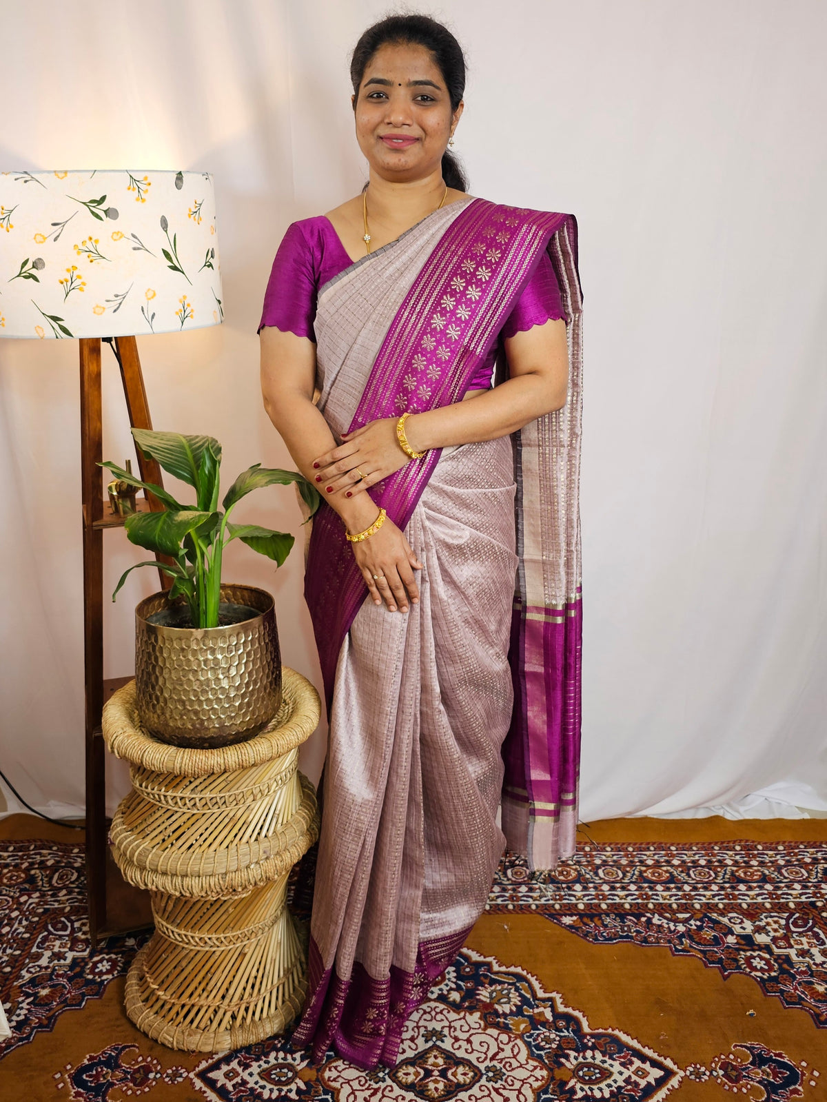 Semi Raw Silk Saree - Onion Pink with Magenta Pink