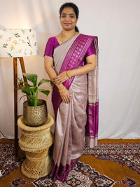 Semi Raw Silk Saree - Onion Pink with Magenta Pink