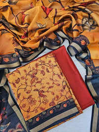 Light Weight Chanderi Unstitched Salwar Suit  - Rust Orange with Black