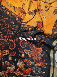 Light Weight Chanderi Unstitched Salwar Suit  - Rust Orange with Black