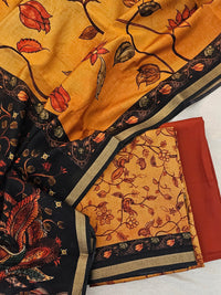 Light Weight Chanderi Unstitched Salwar Suit  - Rust Orange with Black