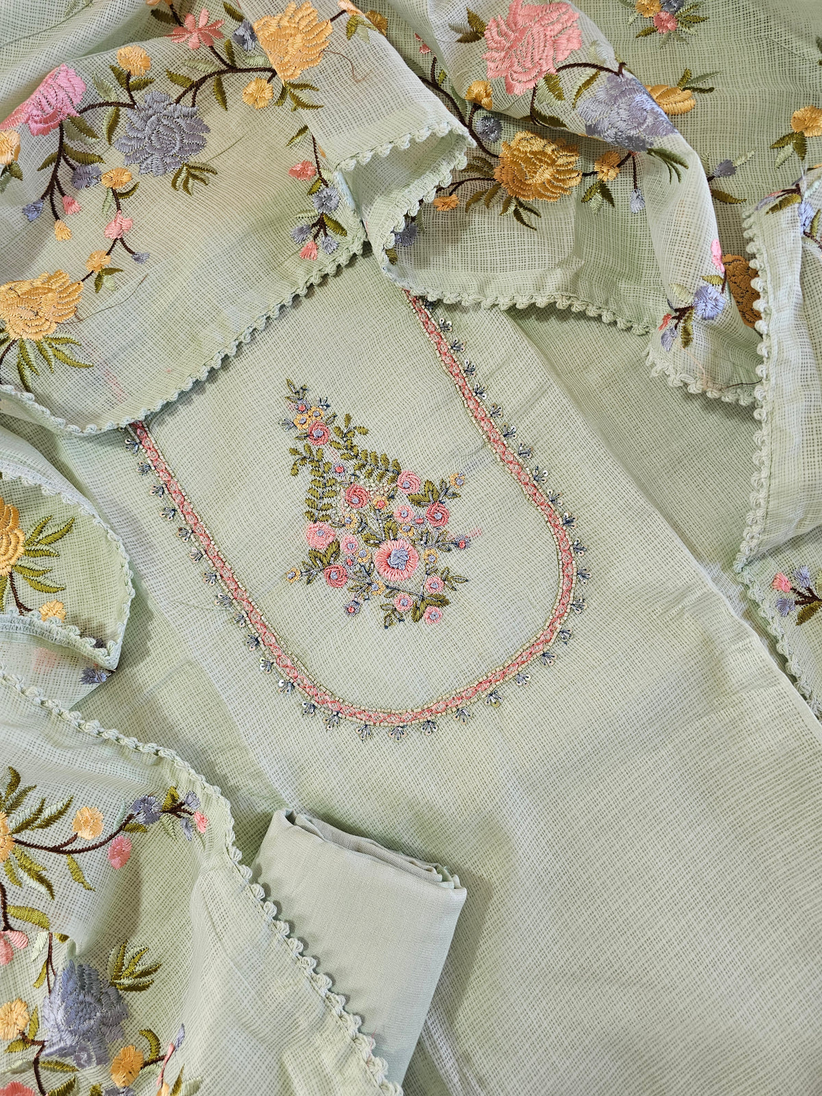 Semi Tussar Kota Unstitched Salwar - Pastel Green