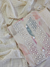 Pure Cotton Unstitched Salwar - Cream with Multi Colour Prints