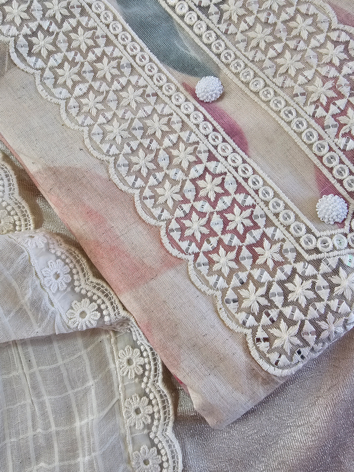Pure Cotton Unstitched Salwar - Cream with Multi Colour Prints