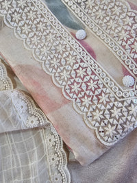 Pure Cotton Unstitched Salwar - Cream with Multi Colour Prints
