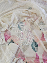 Pure Cotton Unstitched Salwar - Cream with Multi Colour Prints