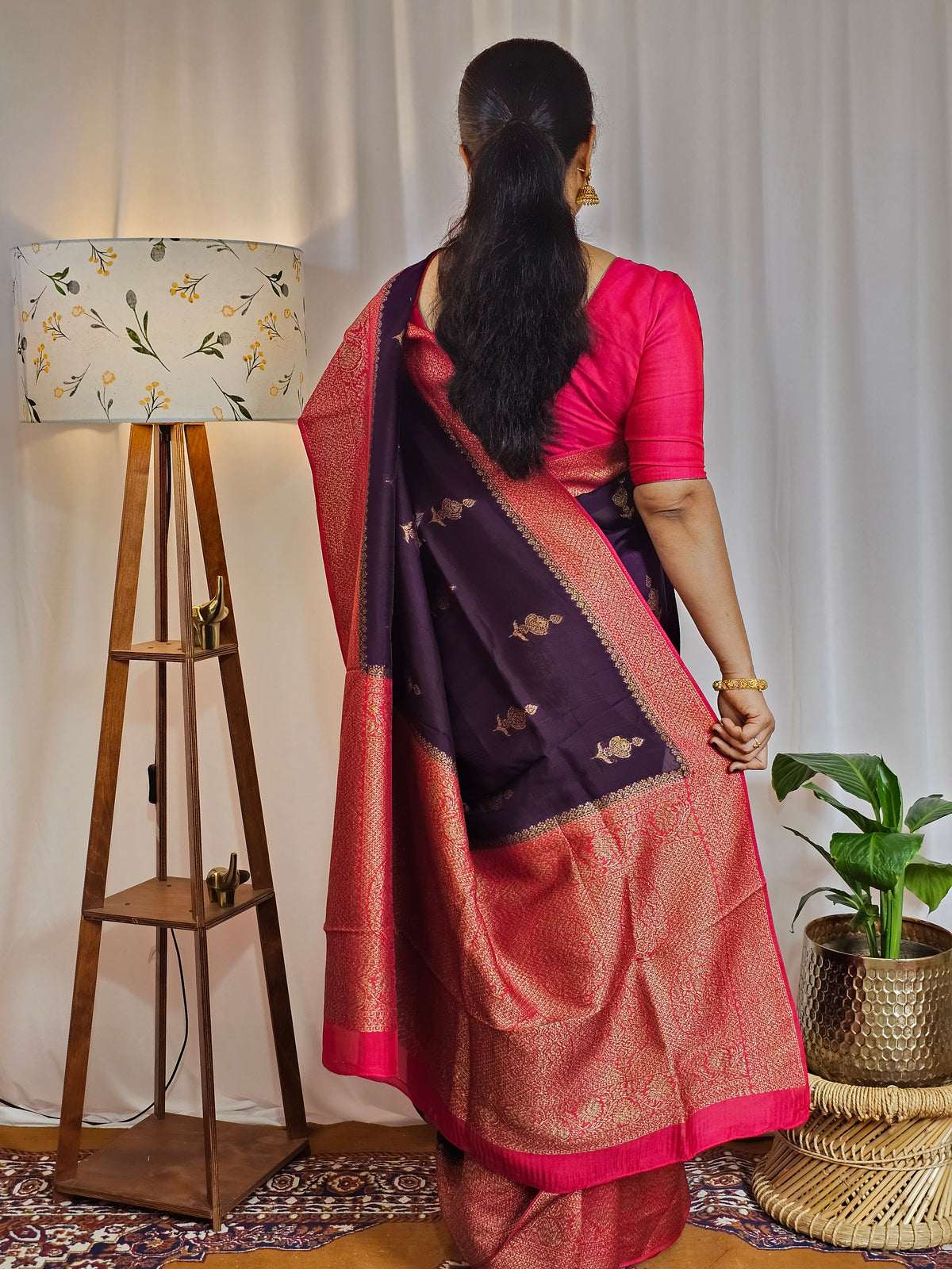 Jute Banarasi Silk Saree - Purple with Pink