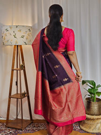 Jute Banarasi Silk Saree - Purple with Pink