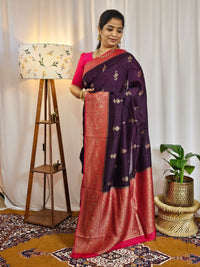Jute Banarasi Silk Saree - Purple with Pink
