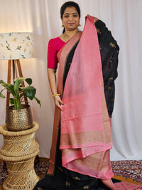 Jute Banarasi Silk Saree - Black with Pink