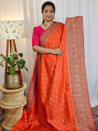 Jute Banarasi Silk Saree - Orange with Maroon