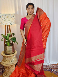 Jute Banarasi Silk Saree - Orange with Maroon