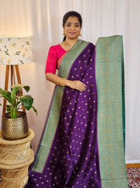 Jute Banarasi Silk Saree - Purple with Teal Green