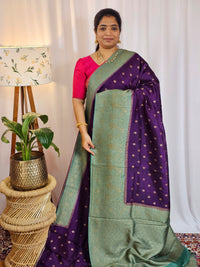 Jute Banarasi Silk Saree - Purple with Teal Green