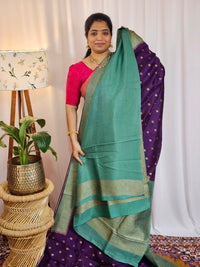 Jute Banarasi Silk Saree - Purple with Teal Green