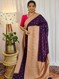 Jute Banarasi Silk Saree - Purple with Peach