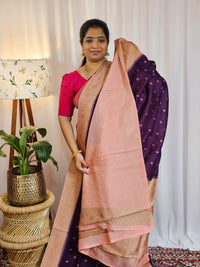 Jute Banarasi Silk Saree - Purple with Peach
